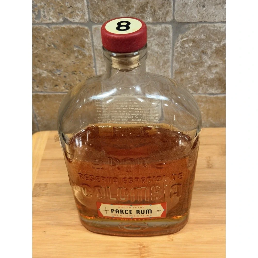 Resin Filled Faux Rum Bottle Parce 8 Year Colombia Luxe Bar Decor Display *